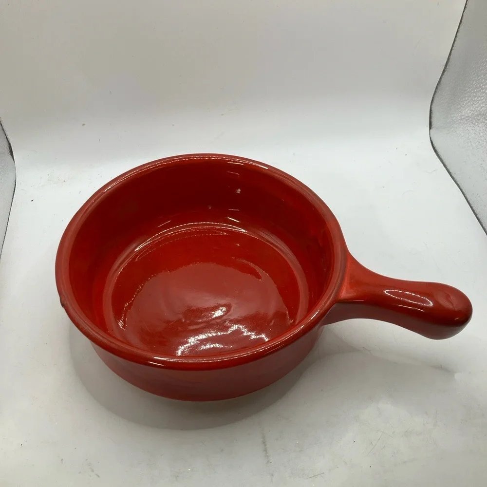 Cookware Casserole Dish Red Ceramic Handle Pan Versatile Bakeware Vintage